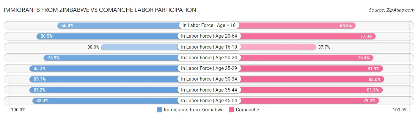 Immigrants from Zimbabwe vs Comanche Labor Participation