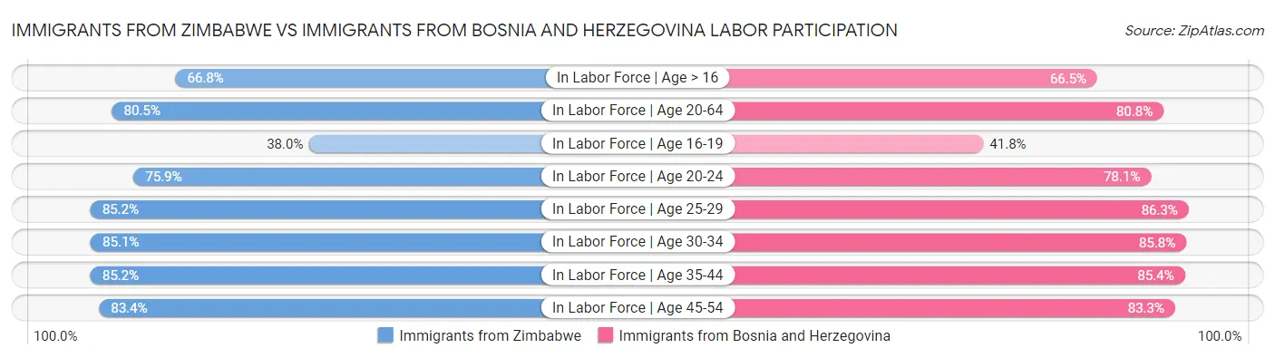 Immigrants from Zimbabwe vs Immigrants from Bosnia and Herzegovina Labor Participation