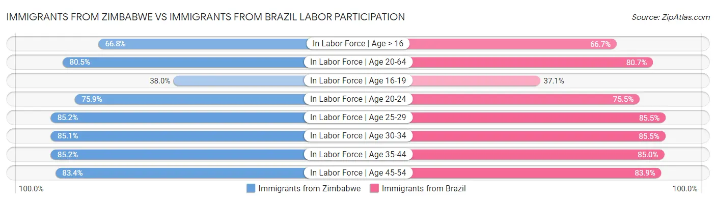 Immigrants from Zimbabwe vs Immigrants from Brazil Labor Participation