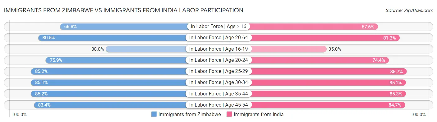 Immigrants from Zimbabwe vs Immigrants from India Labor Participation