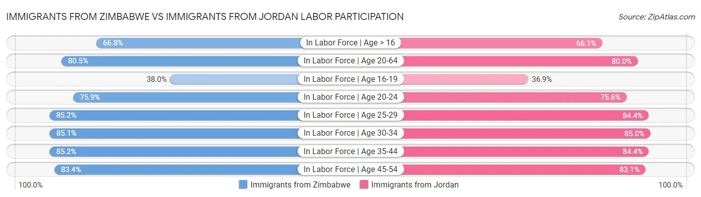 Immigrants from Zimbabwe vs Immigrants from Jordan Labor Participation