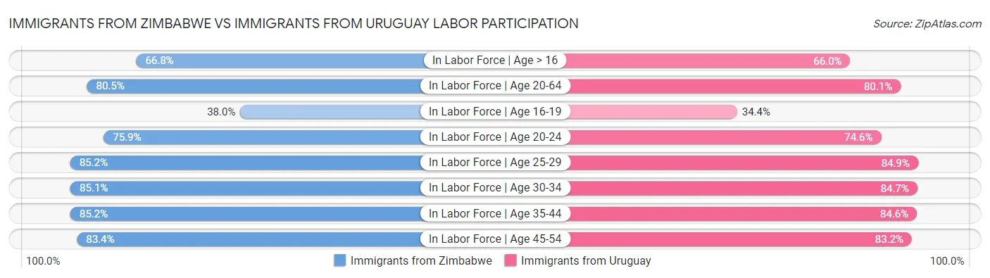 Immigrants from Zimbabwe vs Immigrants from Uruguay Labor Participation