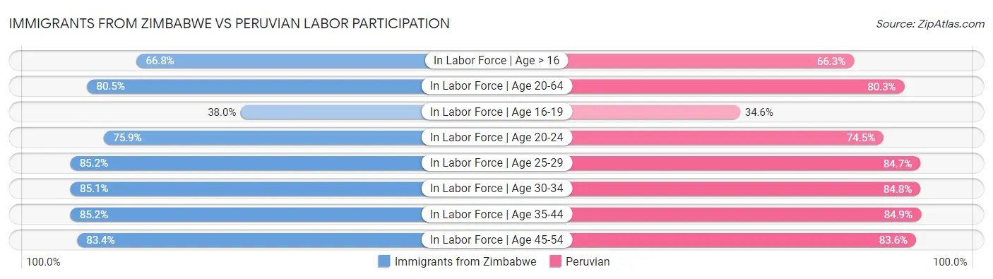 Immigrants from Zimbabwe vs Peruvian Labor Participation