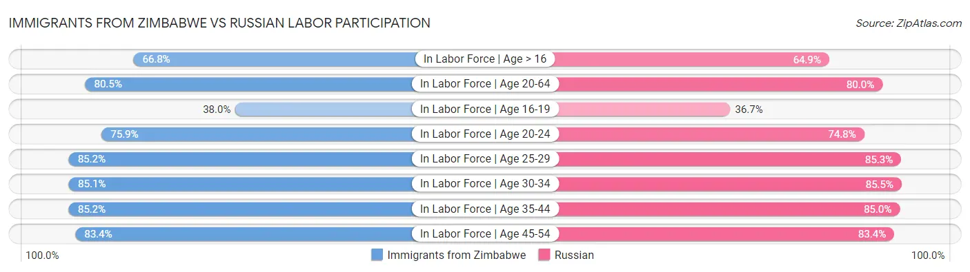Immigrants from Zimbabwe vs Russian Labor Participation