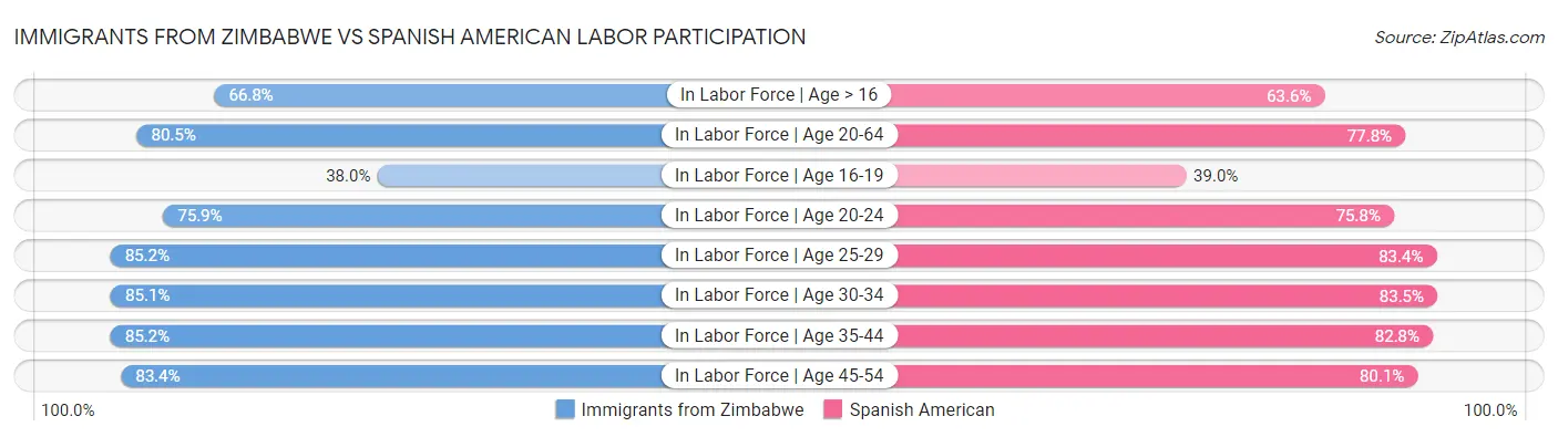 Immigrants from Zimbabwe vs Spanish American Labor Participation