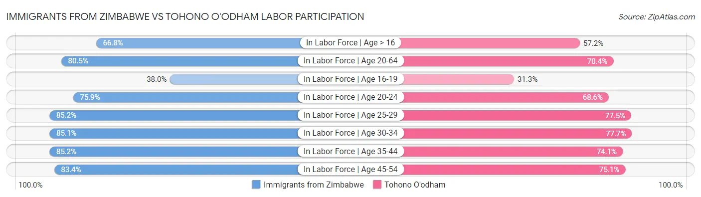 Immigrants from Zimbabwe vs Tohono O'odham Labor Participation