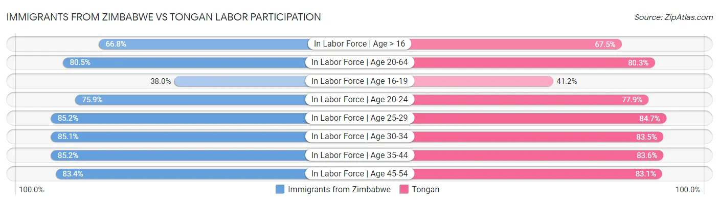 Immigrants from Zimbabwe vs Tongan Labor Participation
