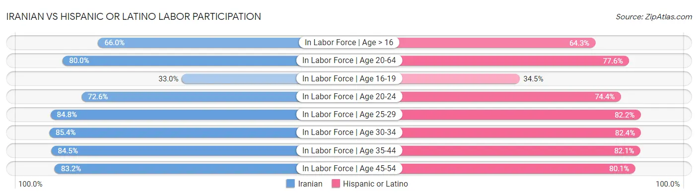 Iranian vs Hispanic or Latino Labor Participation