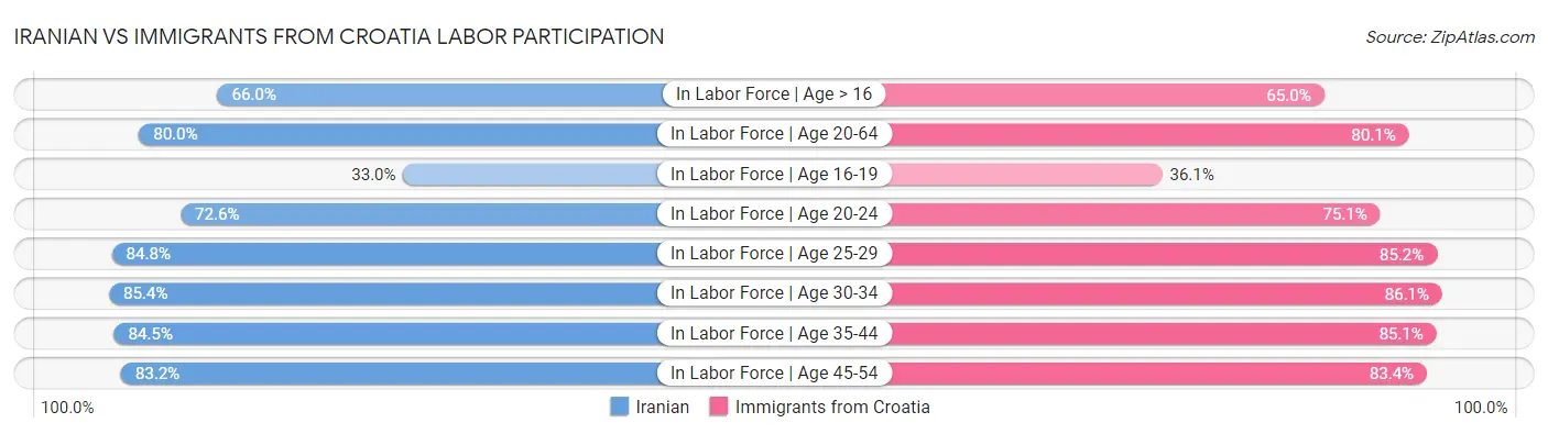 Iranian vs Immigrants from Croatia Labor Participation