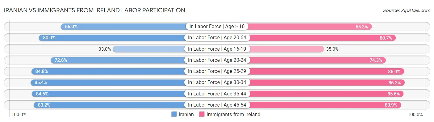 Iranian vs Immigrants from Ireland Labor Participation