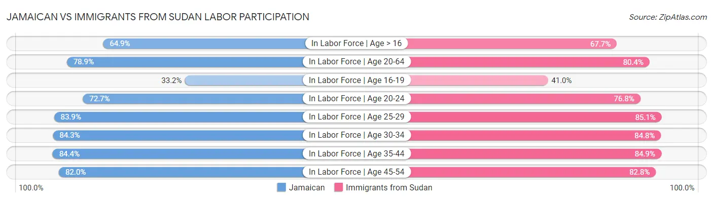 Jamaican vs Immigrants from Sudan Labor Participation