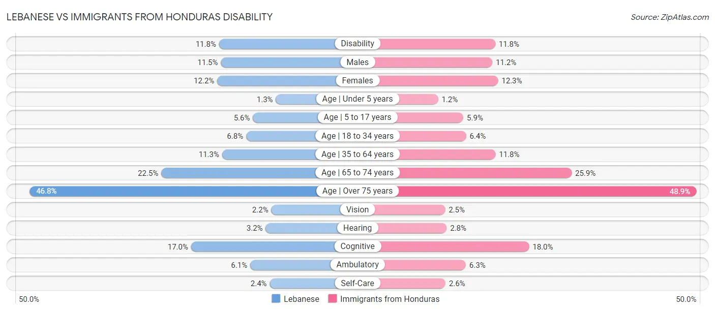Lebanese vs Immigrants from Honduras Disability