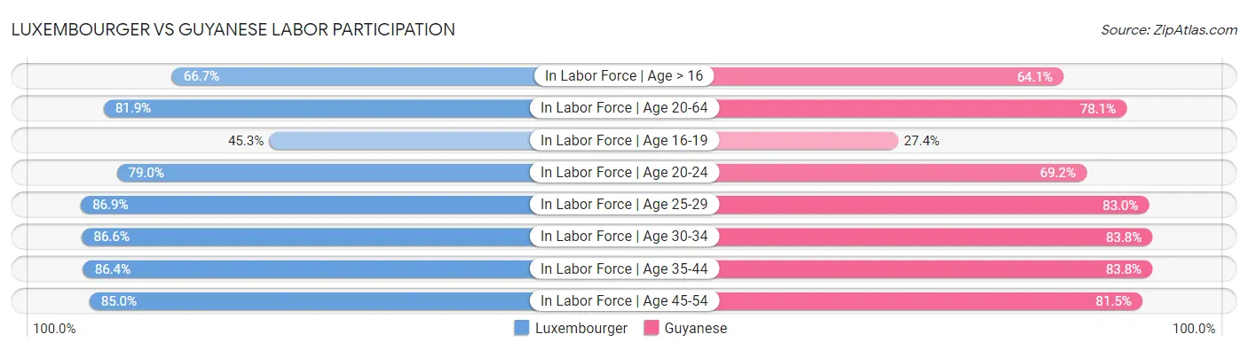 Luxembourger vs Guyanese Labor Participation
