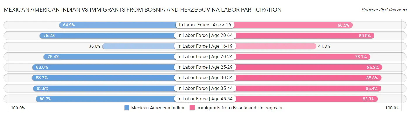 Mexican American Indian vs Immigrants from Bosnia and Herzegovina Labor Participation