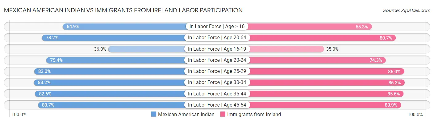 Mexican American Indian vs Immigrants from Ireland Labor Participation