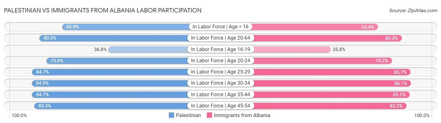Palestinian vs Immigrants from Albania Labor Participation
