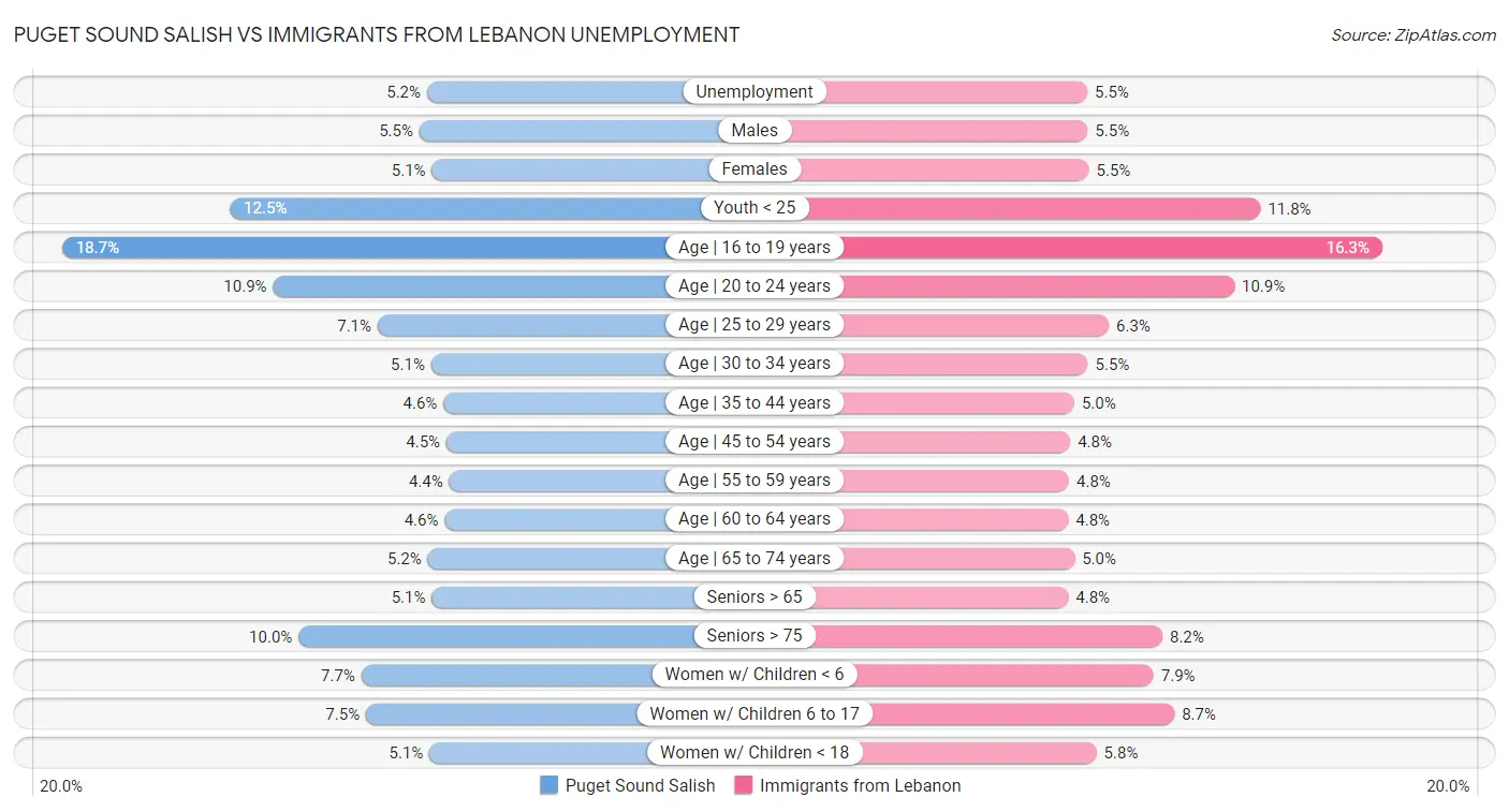 Puget Sound Salish vs Immigrants from Lebanon Unemployment