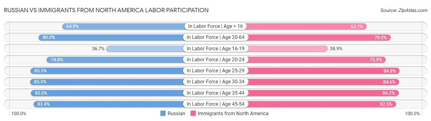 Russian vs Immigrants from North America Labor Participation