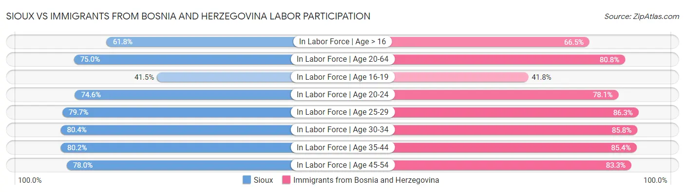 Sioux vs Immigrants from Bosnia and Herzegovina Labor Participation