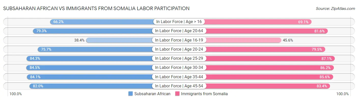 Subsaharan African vs Immigrants from Somalia Labor Participation