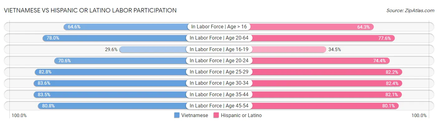 Vietnamese vs Hispanic or Latino Labor Participation