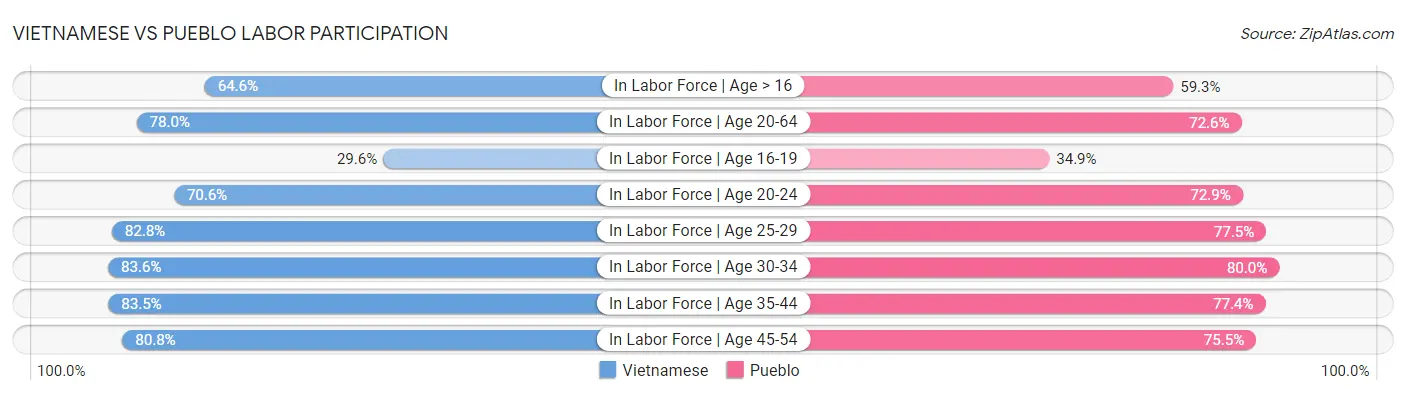 Vietnamese vs Pueblo Labor Participation