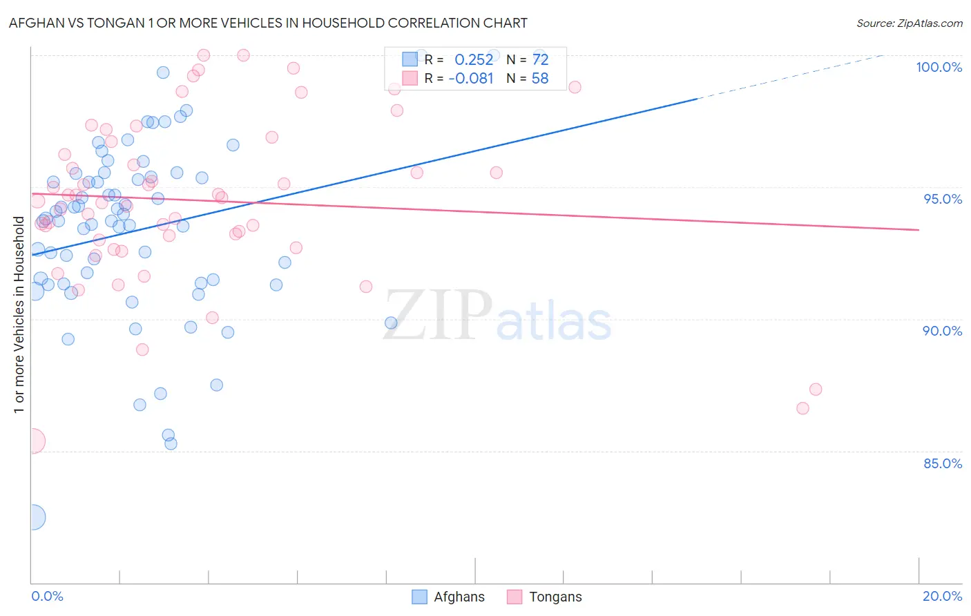 Afghan vs Tongan 1 or more Vehicles in Household