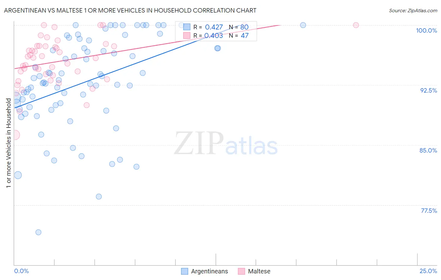 Argentinean vs Maltese 1 or more Vehicles in Household