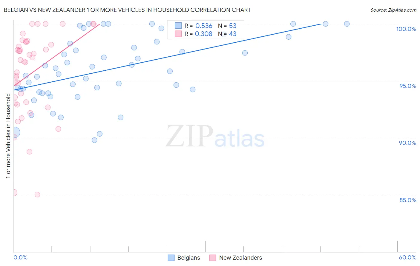 Belgian vs New Zealander 1 or more Vehicles in Household