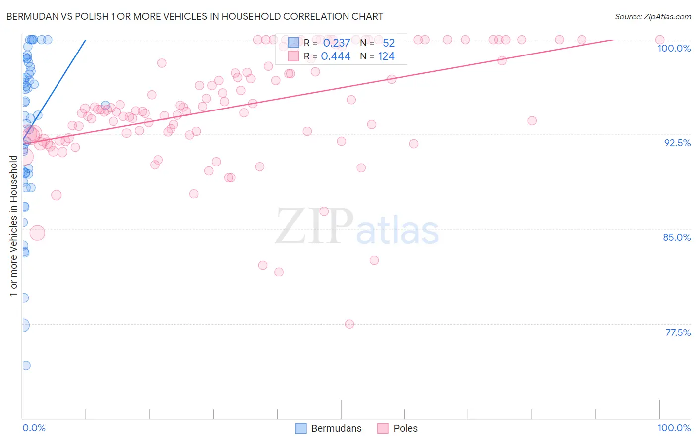 Bermudan vs Polish 1 or more Vehicles in Household