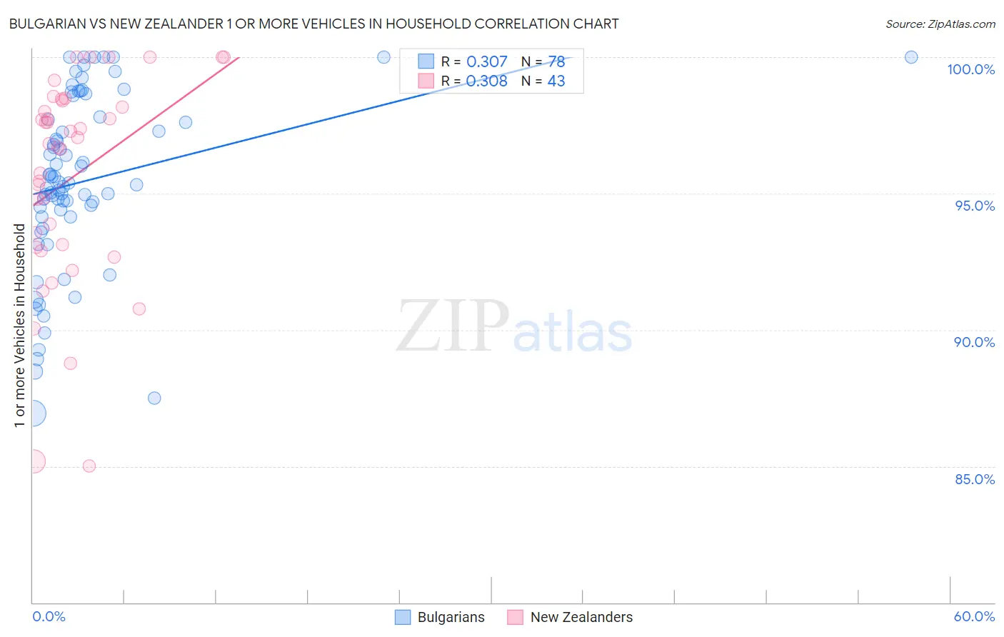 Bulgarian vs New Zealander 1 or more Vehicles in Household