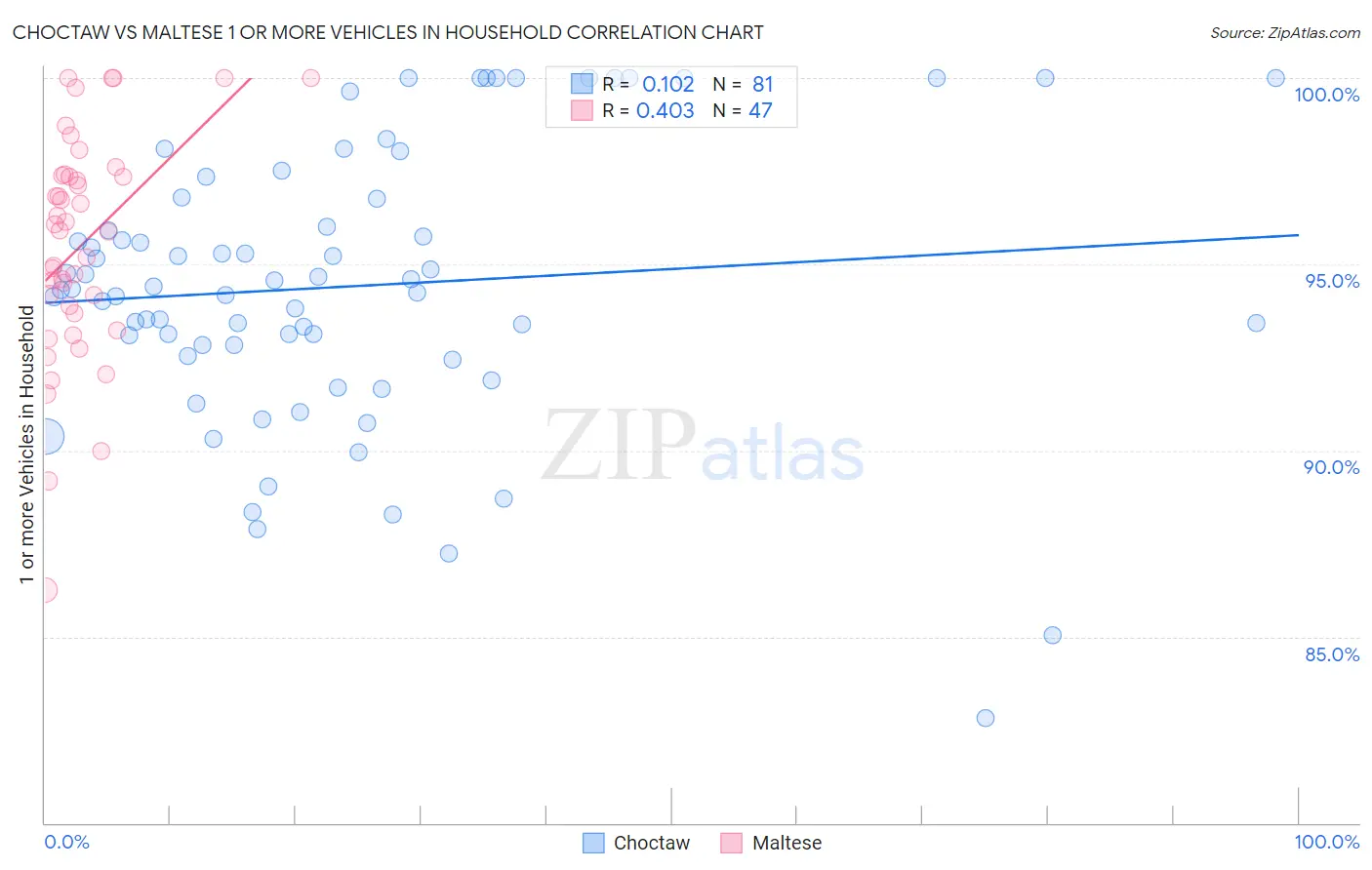 Choctaw vs Maltese 1 or more Vehicles in Household