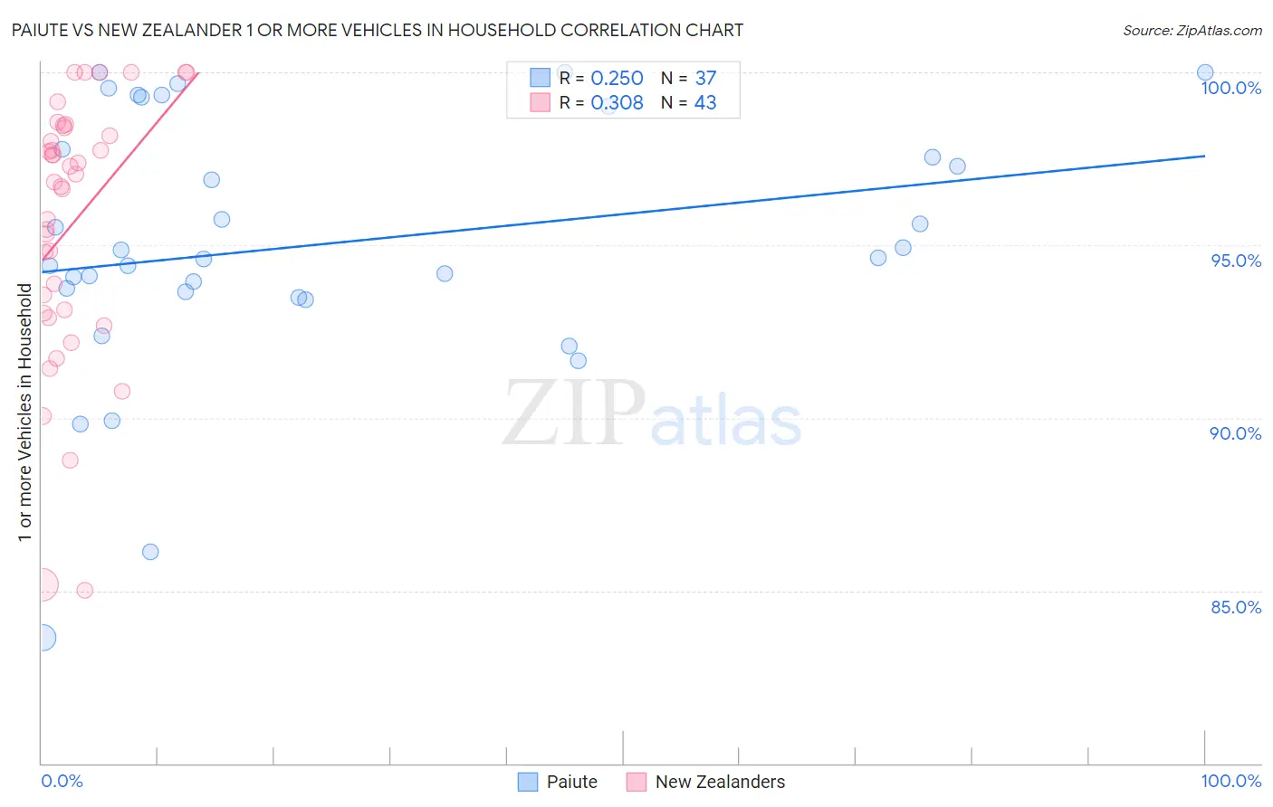 Paiute vs New Zealander 1 or more Vehicles in Household