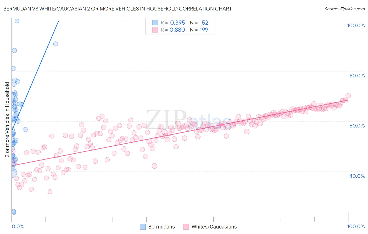 Bermudan vs White/Caucasian 2 or more Vehicles in Household