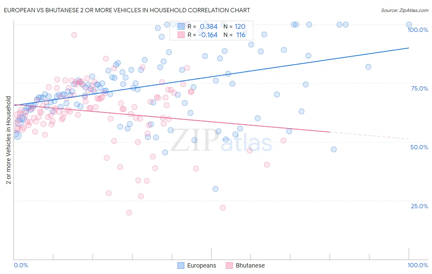 European vs Bhutanese 2 or more Vehicles in Household