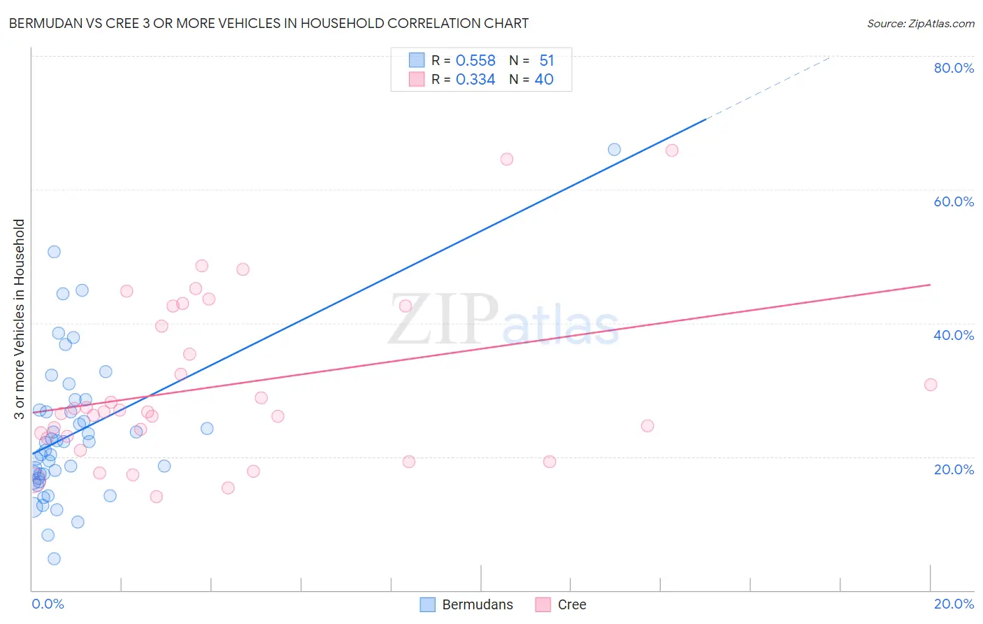 Bermudan vs Cree 3 or more Vehicles in Household