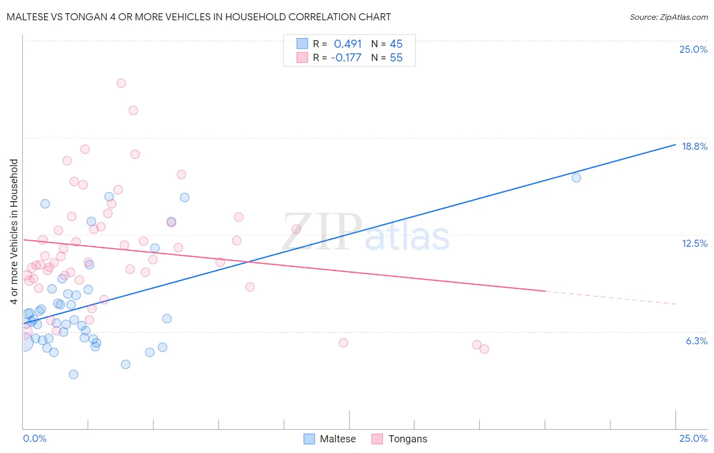 Maltese vs Tongan 4 or more Vehicles in Household