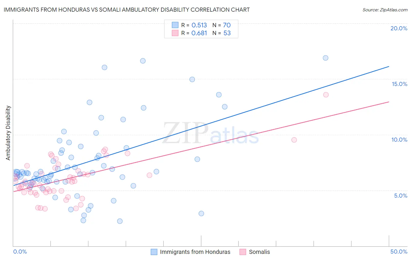 Immigrants from Honduras vs Somali Ambulatory Disability