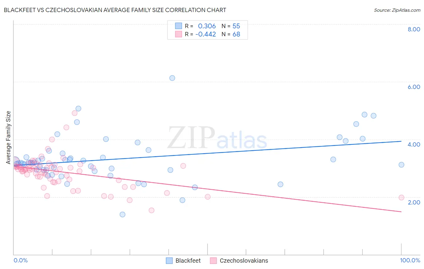 Blackfeet vs Czechoslovakian Average Family Size