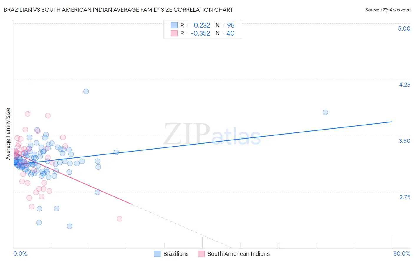 Brazilian vs South American Indian Average Family Size