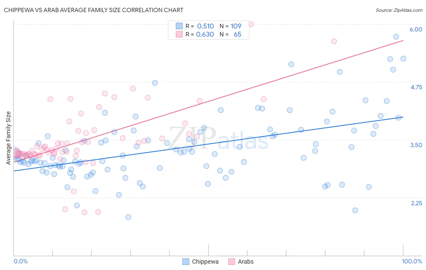 Chippewa vs Arab Average Family Size