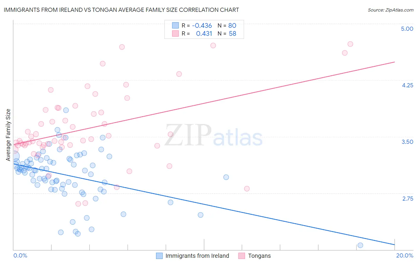 Immigrants from Ireland vs Tongan Average Family Size