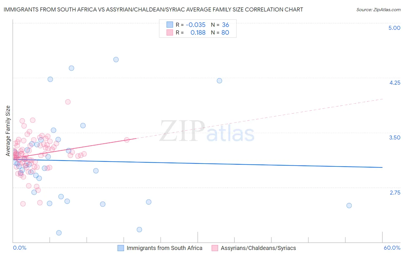Immigrants from South Africa vs Assyrian/Chaldean/Syriac Average Family Size