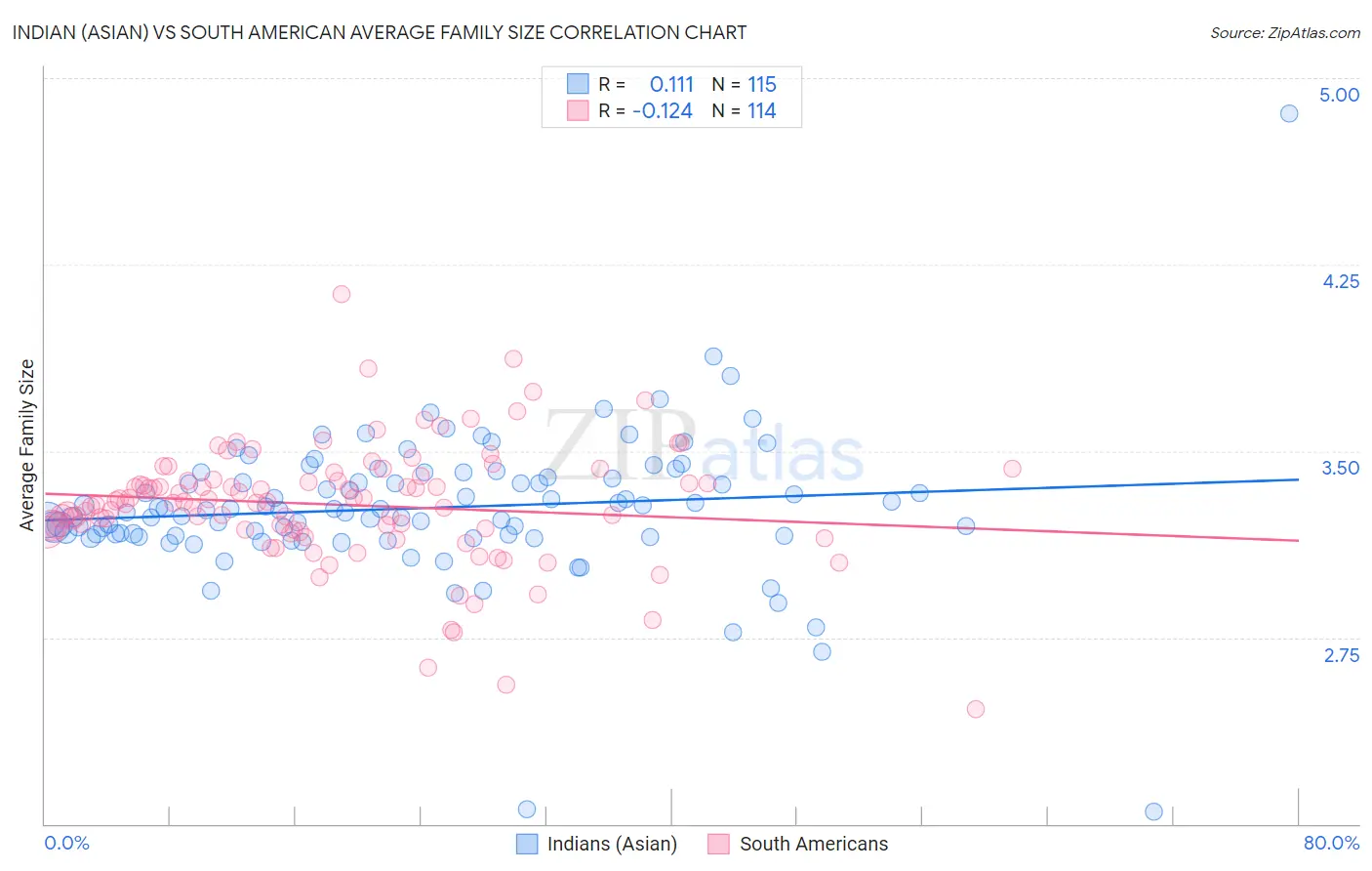 Indian (Asian) vs South American Average Family Size