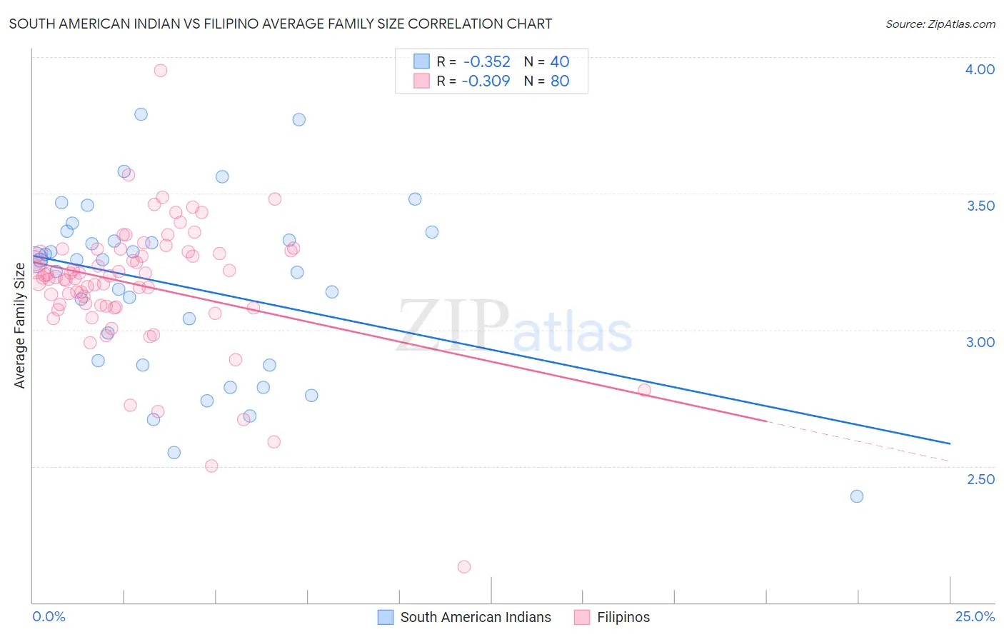 South American Indian vs Filipino Average Family Size