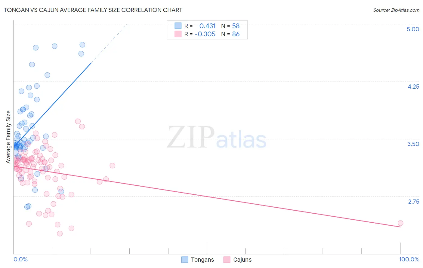 Tongan vs Cajun Average Family Size