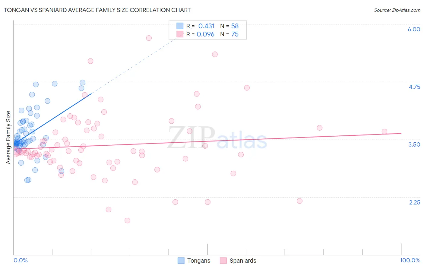 Tongan vs Spaniard Average Family Size