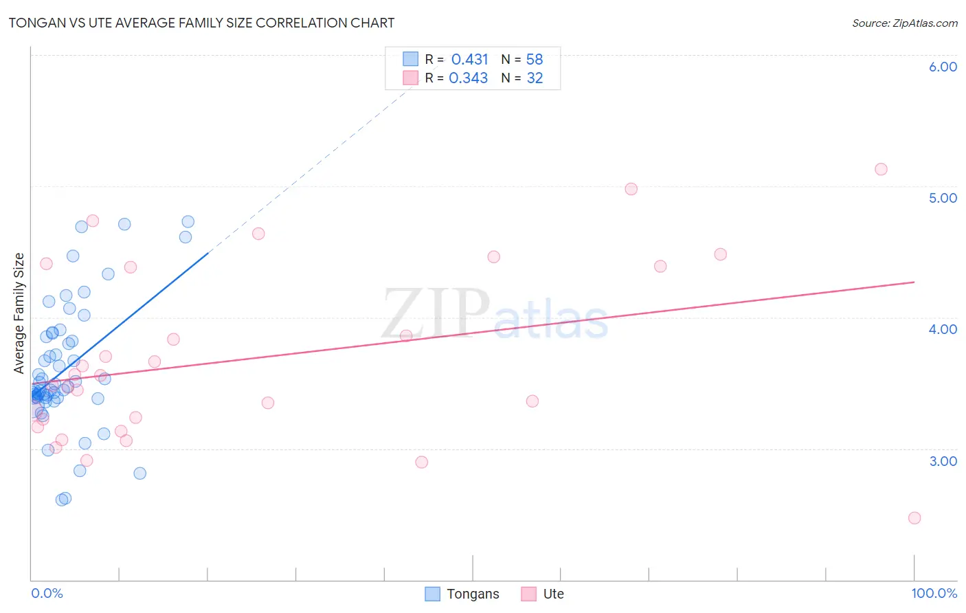 Tongan vs Ute Average Family Size