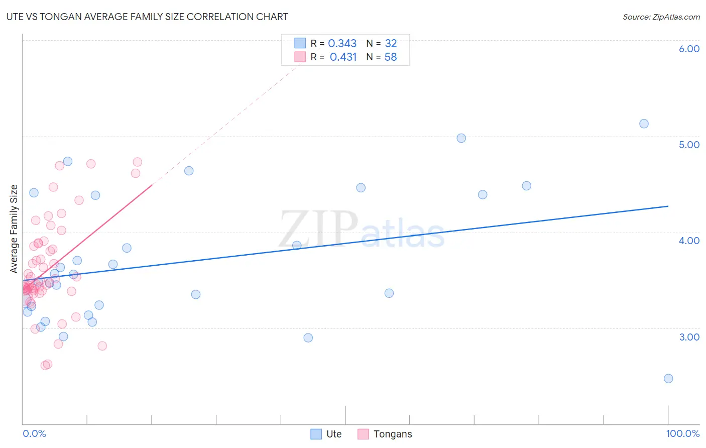 Ute vs Tongan Average Family Size