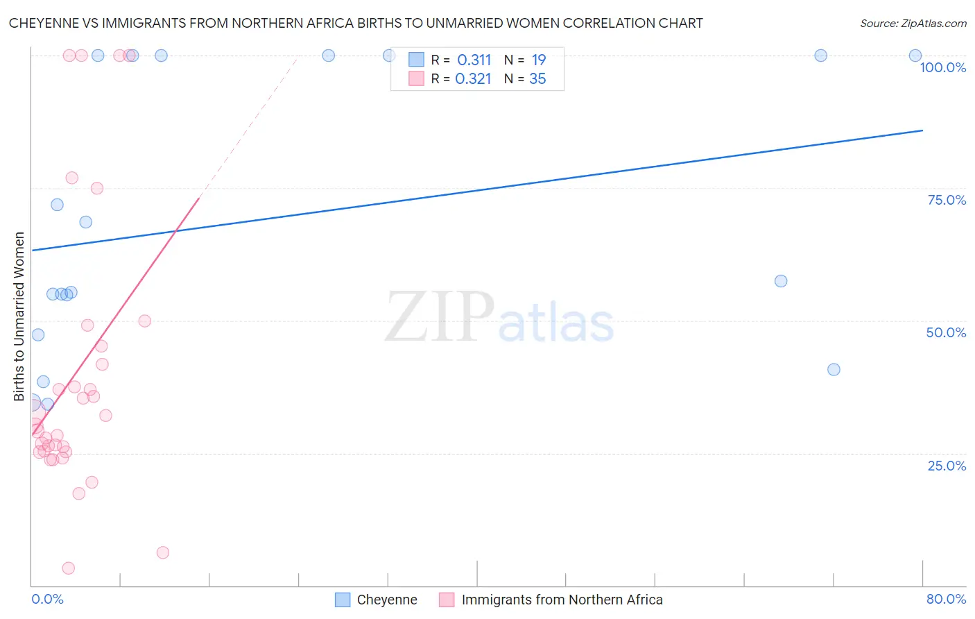 Cheyenne vs Immigrants from Northern Africa Births to Unmarried Women